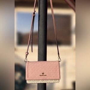 Michael Kors Blush Pink MK Monogram Crossbody Wallet Bag